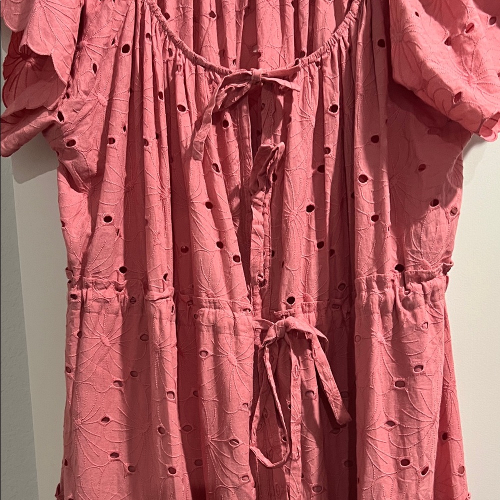 Flutter Sleeve Pink Tiered Maxi Dress with Tie Waist - Picture 7 of 10